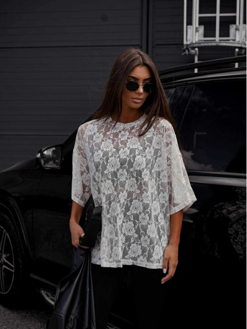 T-shirt koronkowy kremowy DORINE 131 - photo #33