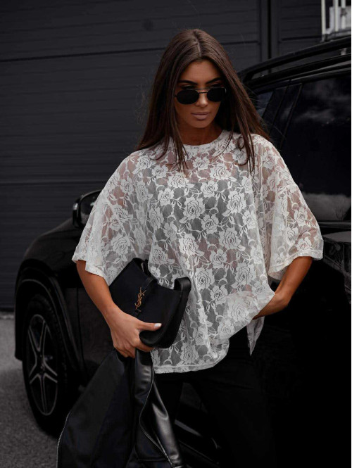 T-shirt koronkowy kremowy DORINE 131 - photo #34