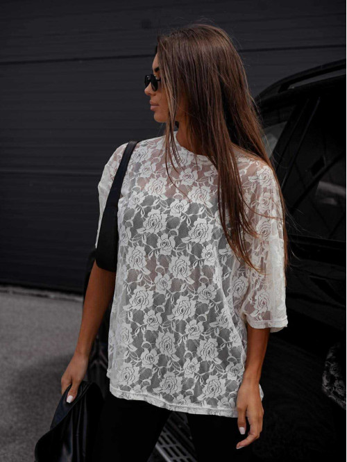 T-shirt koronkowy kremowy DORINE 131 - photo #35