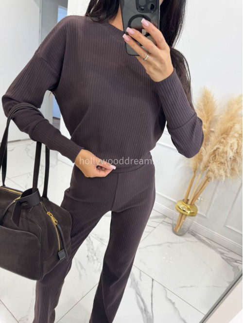 Komplet gruby prążek bluzka na długi rękaw+legginsy ciemna czekolada MARSYLIO 44 - photo #9