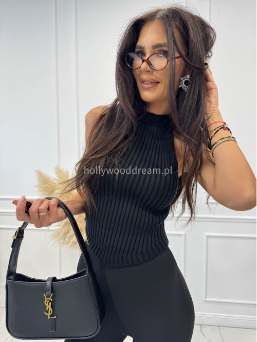 Top sweterkowy z dekoltem typu halter czarny OSKAR 09 - photo #9