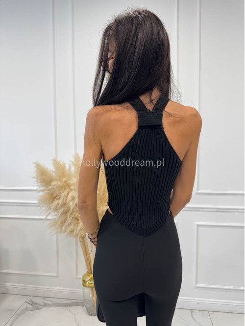 Top sweterkowy z dekoltem typu halter czarny OSKAR 09 - photo #10