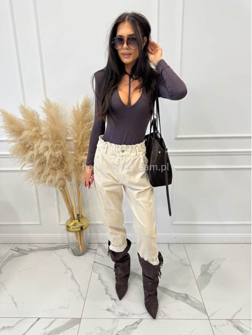 Beżowe spodnie sztruksowe z gumką w pasie AMADEO 52 - photo #21