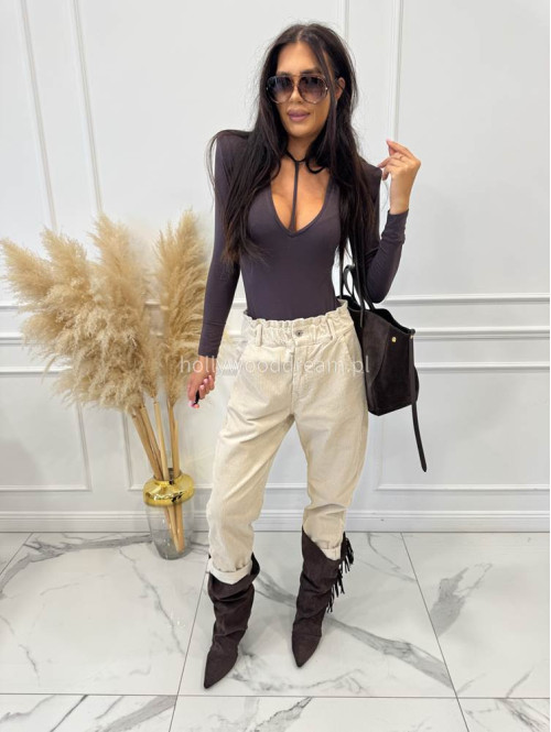 Beżowe spodnie sztruksowe z gumką w pasie AMADEO 52 - photo #22