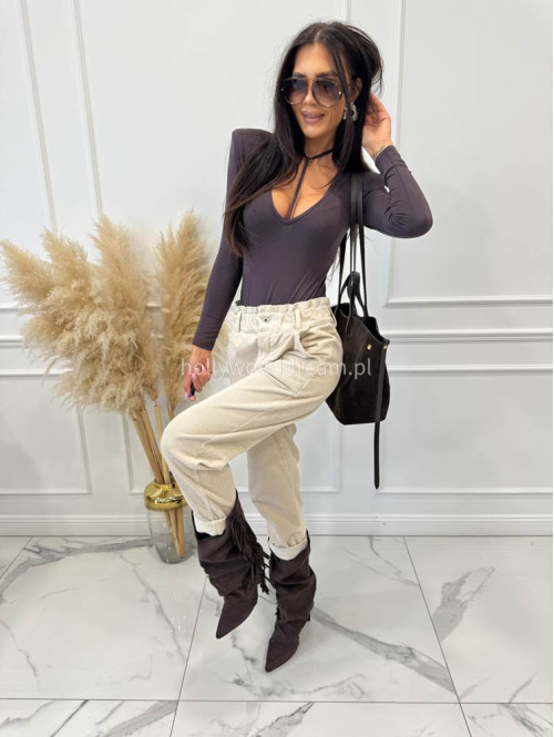 Beżowe spodnie sztruksowe z gumką w pasie AMADEO 52 - photo #26