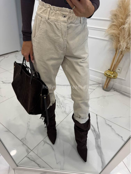 Beżowe spodnie sztruksowe z gumką w pasie AMADEO 52 - photo #28