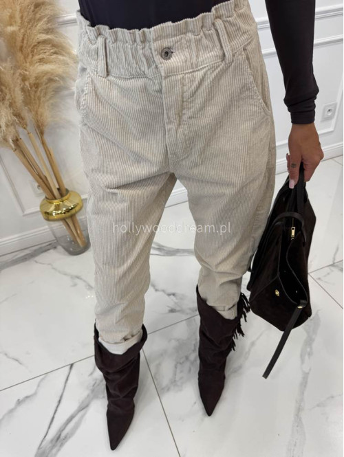 Beżowe spodnie sztruksowe z gumką w pasie AMADEO 52 - photo #30