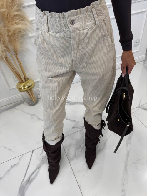 Beżowe spodnie sztruksowe z gumką w pasie AMADEO 52 - photo #31