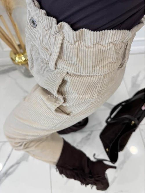 Beżowe spodnie sztruksowe z gumką w pasie AMADEO 52 - photo #32