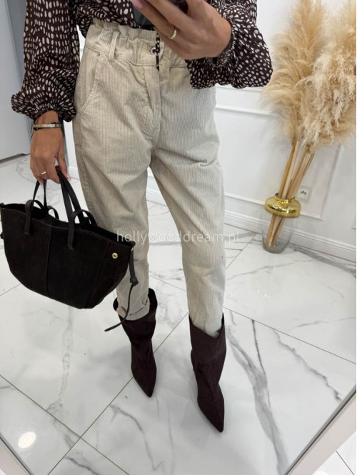 Beżowe spodnie sztruksowe z gumką w pasie AMADEO 52 - photo #33