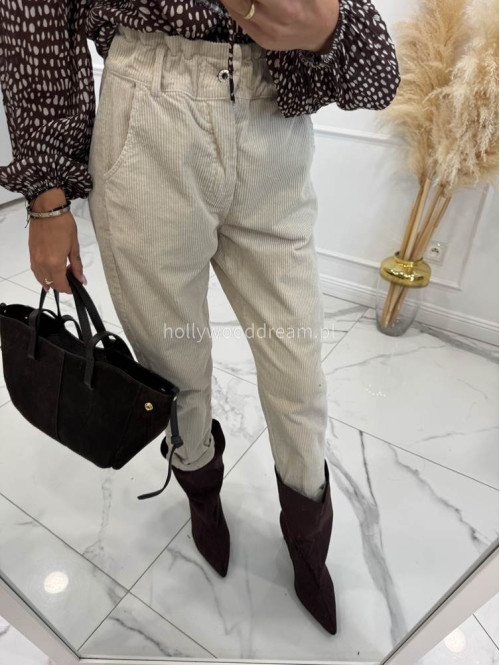 Beżowe spodnie sztruksowe z gumką w pasie AMADEO 52 - photo #34