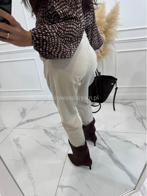 Beżowe spodnie sztruksowe z gumką w pasie AMADEO 52 - photo #35