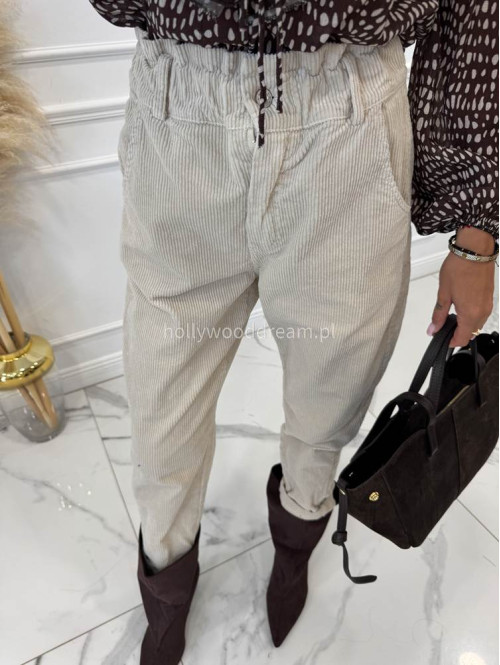 Beżowe spodnie sztruksowe z gumką w pasie AMADEO 52 - photo #36