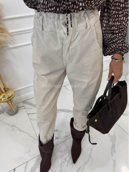 Beżowe spodnie sztruksowe z gumką w pasie AMADEO 52 - photo #37