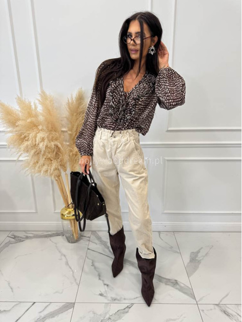 Beżowe spodnie sztruksowe z gumką w pasie AMADEO 52 - photo #38