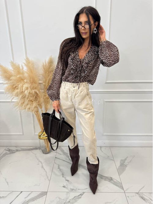 Beżowe spodnie sztruksowe z gumką w pasie AMADEO 52 - photo #39