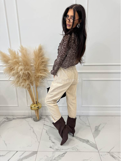 Beżowe spodnie sztruksowe z gumką w pasie AMADEO 52 - photo #40