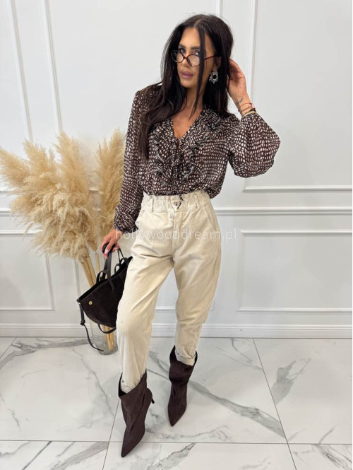 Beżowe spodnie sztruksowe z gumką w pasie AMADEO 52 - photo #41