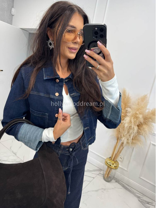 Kurtka jeans z wywiniętymi rękawami ciemny granat CLOE 193 - photo #7