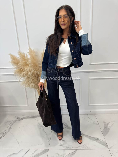 Kurtka jeans z wywiniętymi rękawami ciemny granat CLOE 193 - photo #11