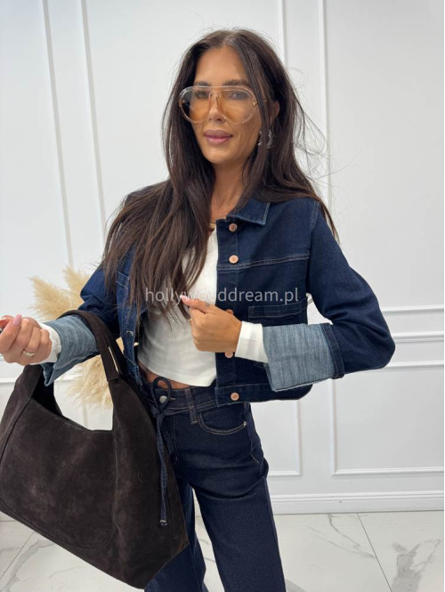Kurtka jeans z wywiniętymi rękawami ciemny granat CLOE 193 - photo #14