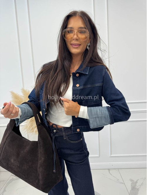 Kurtka jeans z wywiniętymi rękawami ciemny granat CLOE 193 - photo #15