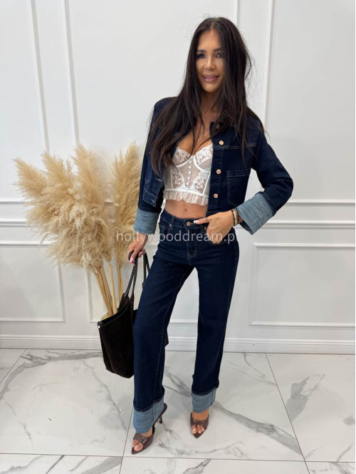 Kurtka jeans z wywiniętymi rękawami ciemny granat CLOE 193 - photo #18
