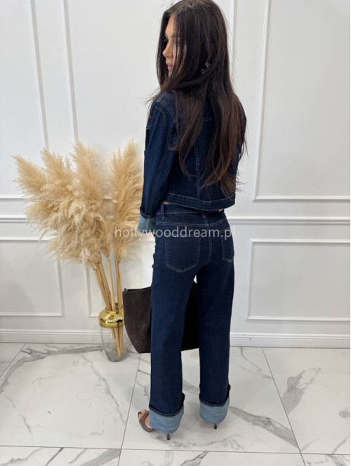 Kurtka jeans z wywiniętymi rękawami ciemny granat CLOE 193 - photo #19