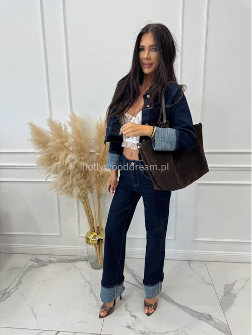 Kurtka jeans z wywiniętymi rękawami ciemny granat CLOE 193 - photo #20