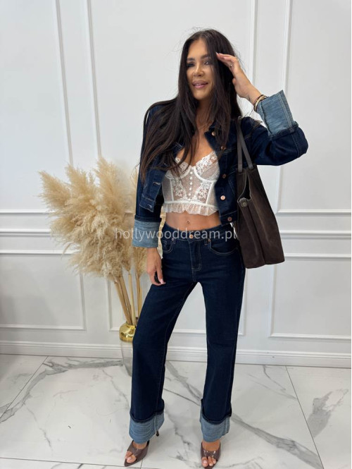 Kurtka jeans z wywiniętymi rękawami ciemny granat CLOE 193 - photo #22
