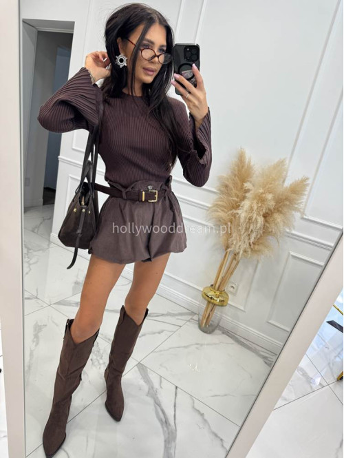 Bluzka prążkowana z poszerzanymi rękawami brązowa FLAVIA 09 - photo #1