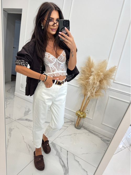 Spodnie jeans z naszywką na tylnej kieszeni białe DENIM 192 - photo #4