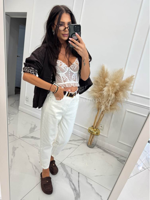 Spodnie jeans z naszywką na tylnej kieszeni białe DENIM 192 - photo #17