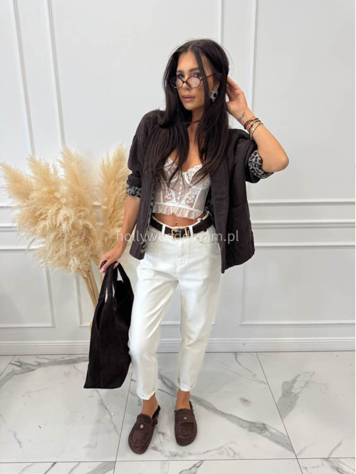 Spodnie jeans z naszywką na tylnej kieszeni białe DENIM 192 - photo #21