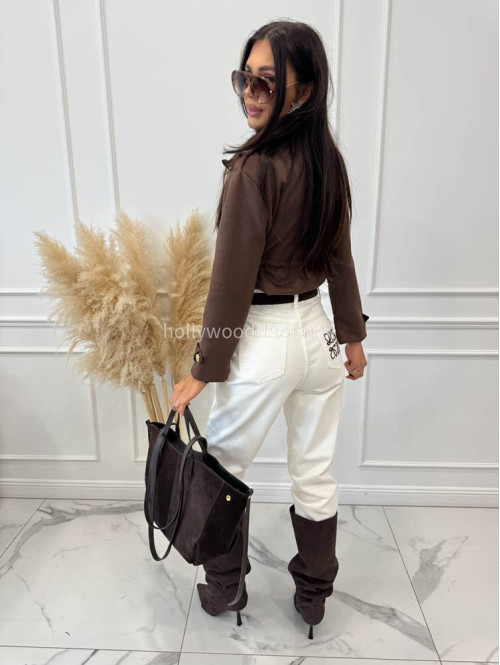 Spodnie jeans z naszywką na tylnej kieszeni białe DENIM 192 - photo #31