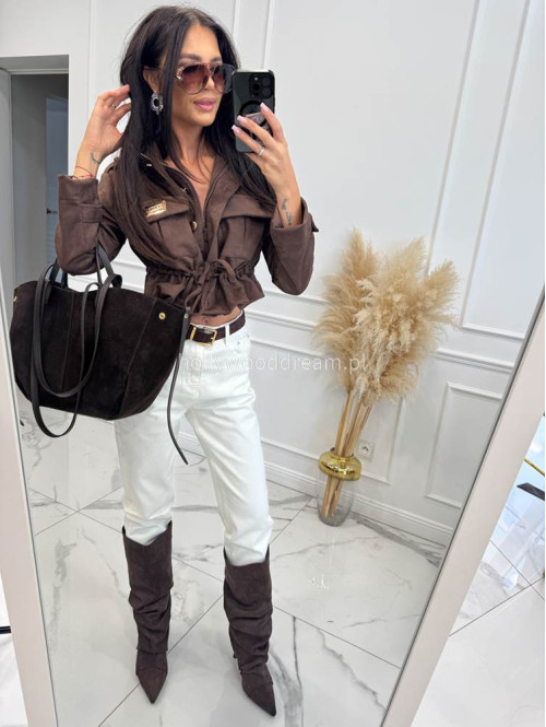 Spodnie jeans z naszywką na tylnej kieszeni białe DENIM 192 - photo #34
