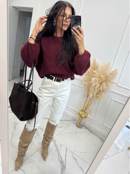 Spodnie jeans z naszywką na tylnej kieszeni białe DENIM 192 - photo #45