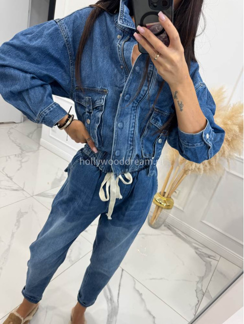 Kurtka jeans zapinana na napy i zamek niebieska Justyna 52 - photo #1