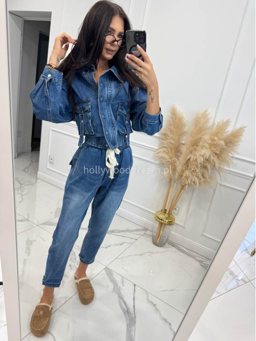 Kurtka jeans zapinana na napy i zamek niebieska Justyna 52 - photo #2
