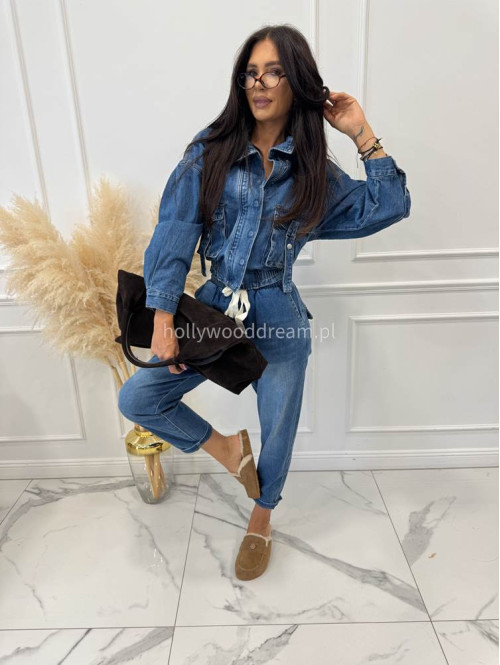 Kurtka jeans zapinana na napy i zamek niebieska Justyna 52 - photo #8