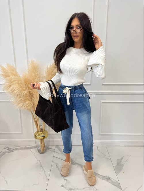 Spodnie jeans z niskim krokiem i gumką w talii niebieskie Jack 52 - photo #16