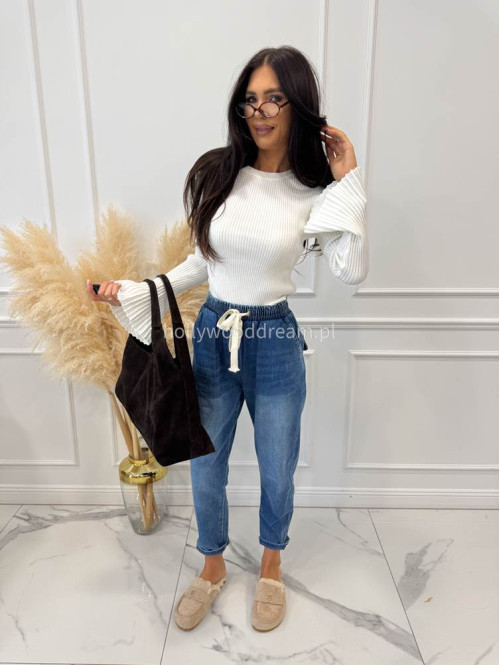 Spodnie jeans z niskim krokiem i gumką w talii niebieskie Jack 52 - photo #17