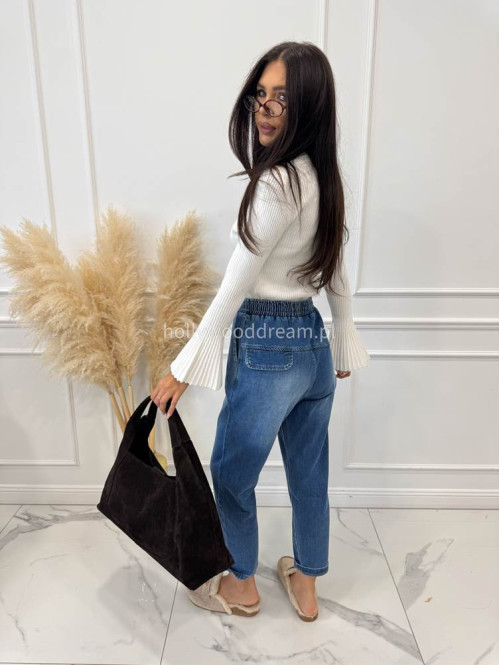 Spodnie jeans z niskim krokiem i gumką w talii niebieskie Jack 52 - photo #19