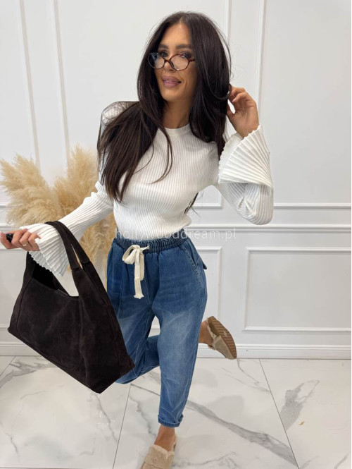 Spodnie jeans z niskim krokiem i gumką w talii niebieskie Jack 52 - photo #20