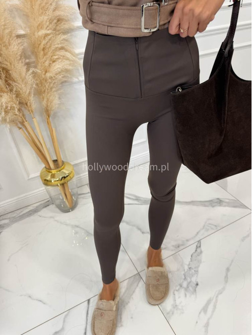 Legginsy z wysoką gumą i zamkiem czekoladowe MACIEK 17 - photo #6
