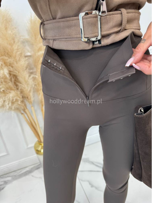Legginsy z wysoką gumą i zamkiem czekoladowe MACIEK 17 - photo #9