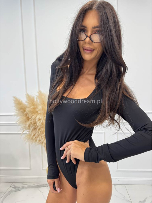 Body dopasowane z dekoltem karo czarne AGATA 17 - photo #7