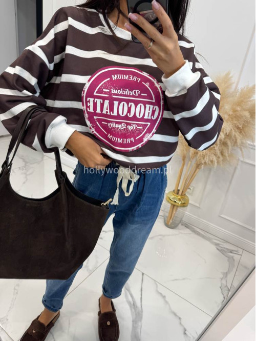 Bluza BAWEŁNIANA w paski z napisem czekoladowo biała CHOCOLATE 83 - photo #7