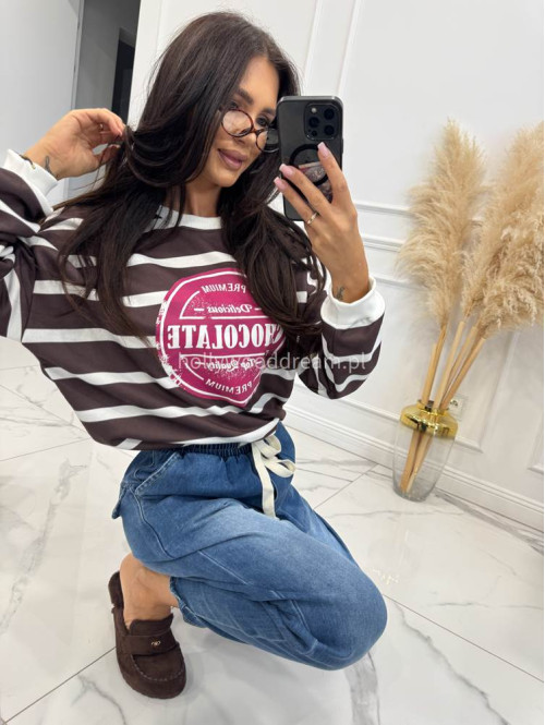 Bluza BAWEŁNIANA w paski z napisem czekoladowo biała CHOCOLATE 83 - photo #13