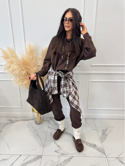 Komplet bluza z kapturem + spodnie dresowe gorzka czekolada COZY 190
